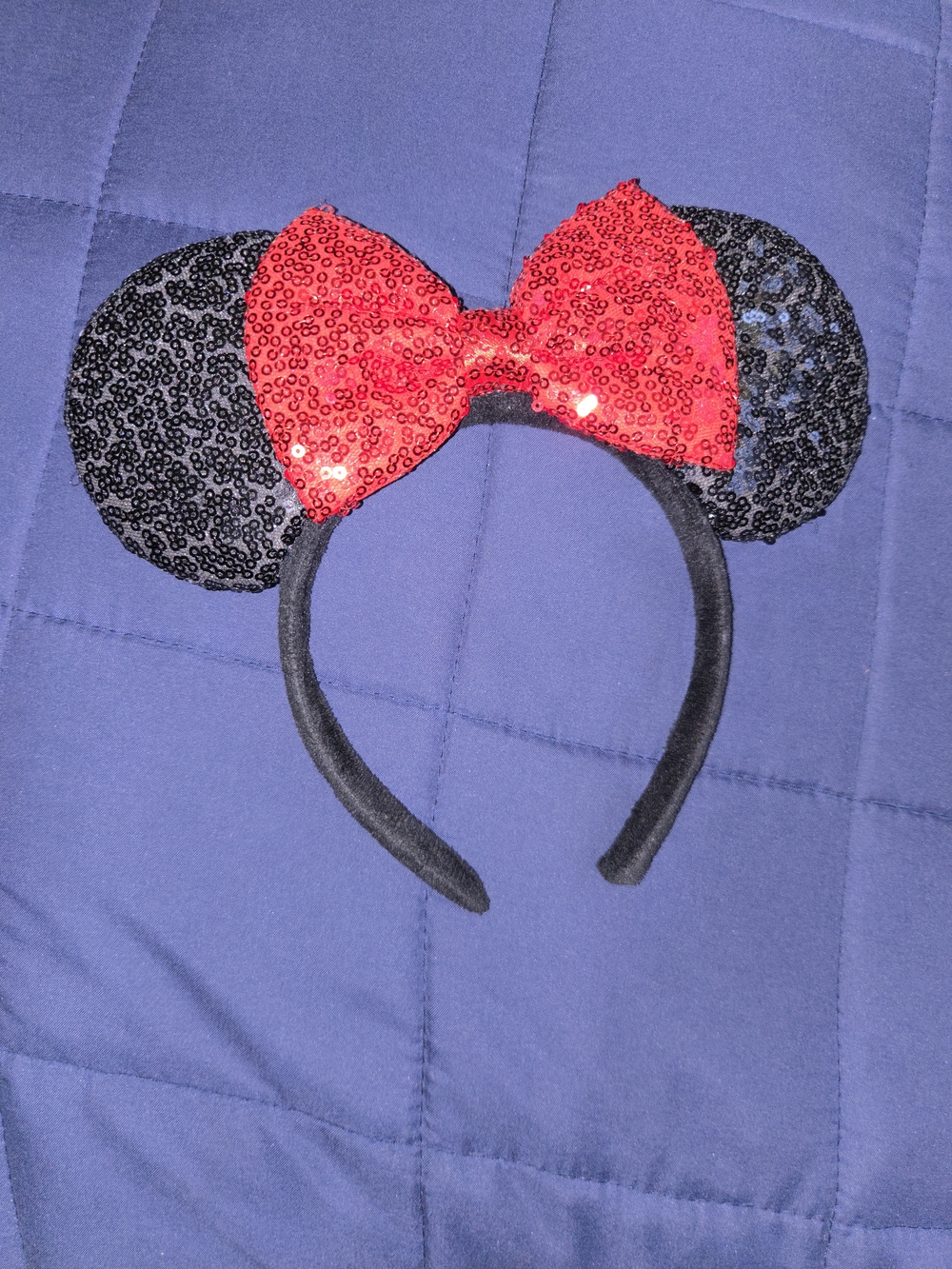 Disney Black Sequin Minnie Ears Headband with Red Bow